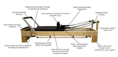 Align Pilates M8-Pro Maple Wood Reformer Machine With Pro Sitting Box PAP-REFORMERM8B